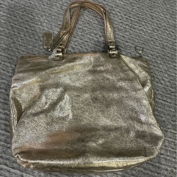 VINTAGE COACH Poppy Metallic Gold Champagne Leather Large Shoulder Bag RARE! - Picture 2 of 11